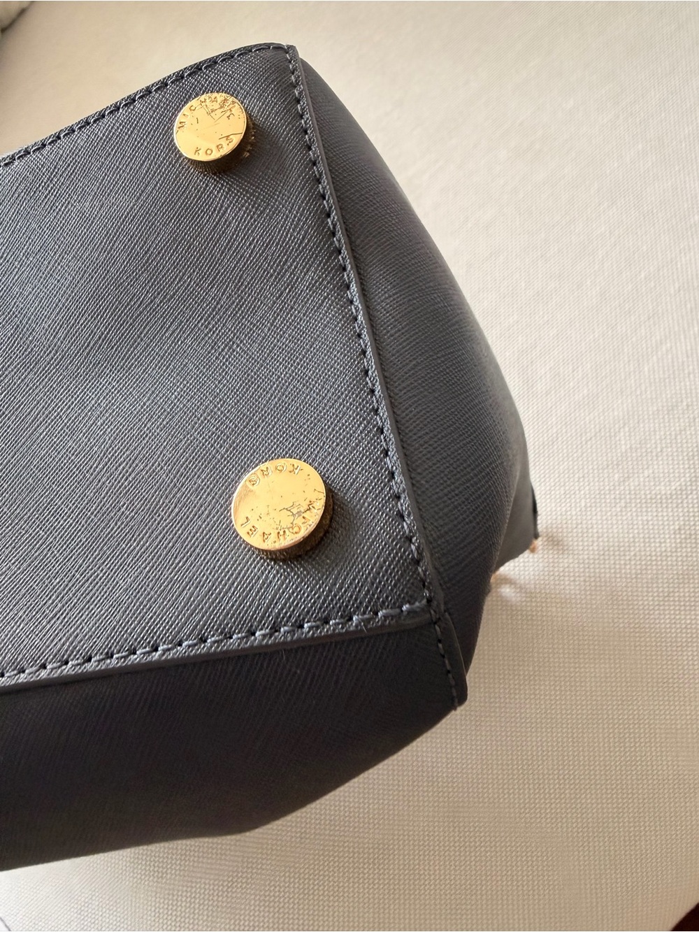 Michael Kors Navy color  Saffiano Leather Dome Satchel with Gold Hardware - Picture 8 of 13